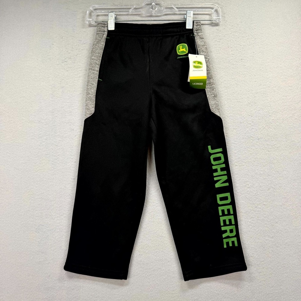 John Deere Sweatpants Boys 5 Fits 22x17* Black Gray Side Panels Joggers Sweats